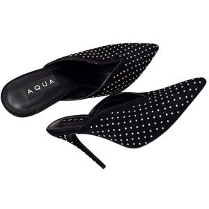 AQUA Flame Studded Black Suede Heel Pumps Shoes